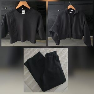 3 Piece Adidas Black On Black Off Placed 3-Stripes Jogger Set - SMALL